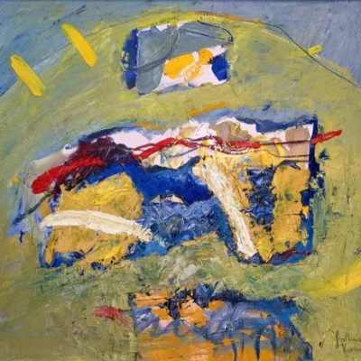 "Notches on yellow" painting by Svetlana Vuksanovic