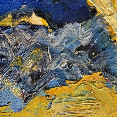 "Notches on yellow" detail of painting by Svetlana Vuksanovic